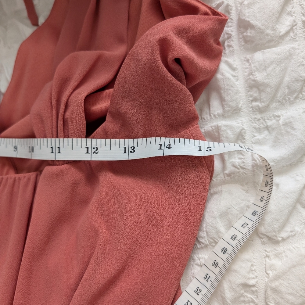 LULUS V Neck Tie Shoulder Plunging Neck Maxi Dress Rusty Rose Color Size XL - Picture 13 of 13